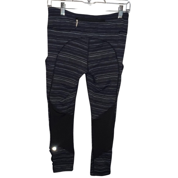 Lululemon Speed Crop Cyber Stripe Naval Blue Black Leggings - Picture 5 of 11